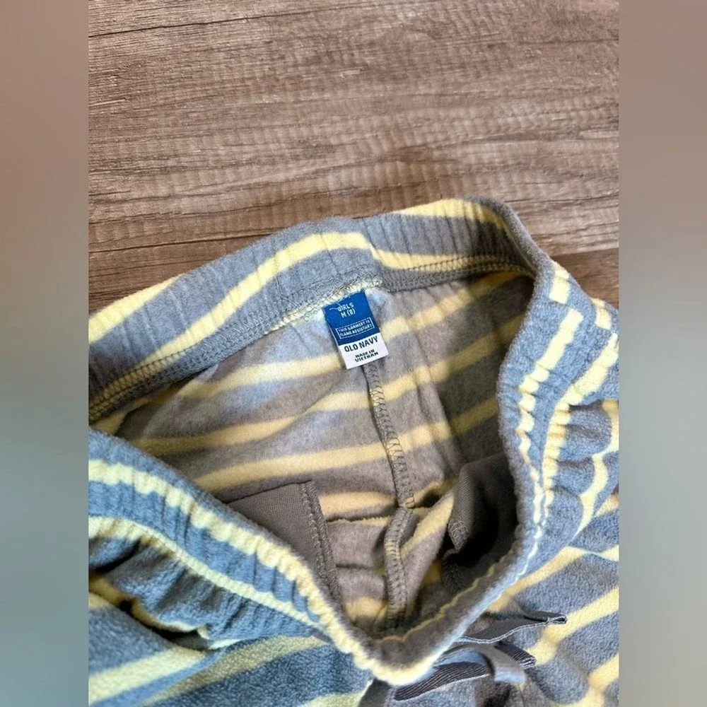 Old Navy Girls 2 Pack Fleece Pajama Jogger Pants Mushroom Stripe Yellow Blue M 8
